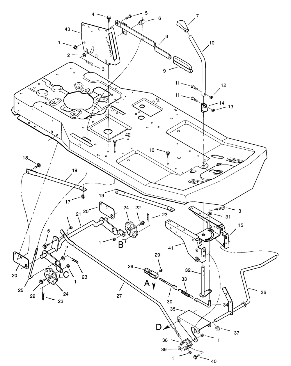 Mower Housing Suspension Diagram and Parts List for 30577X7A  Briggs and Stratton Lawn Tractor